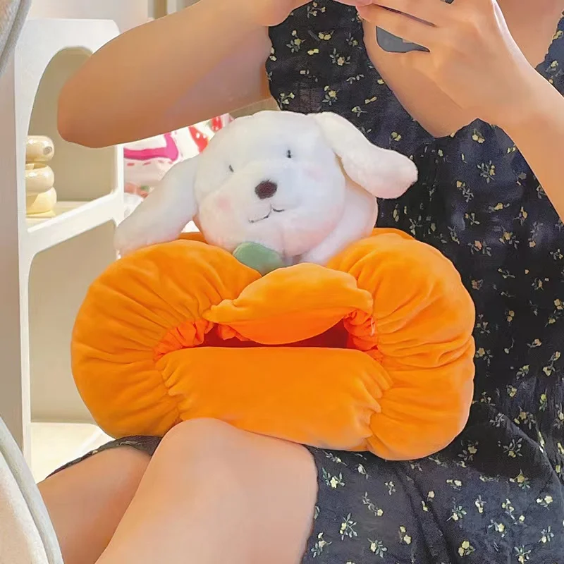 Kawaii Cat Kennel Plush Toy Stuffed Soft Dog Doll Comfortable Sleeping House Pumpkin Nest Pet Halloween Decoration Children Gift