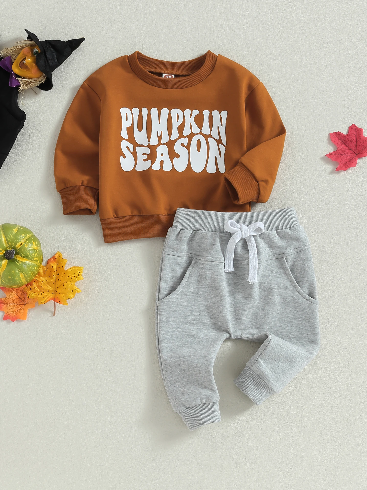 

Toddler Boy 2-Piece Halloween Outfit Set with Spooky Print Long Sleeve Sweatshirt and Pants - Stylish Fall Clothes for Infants