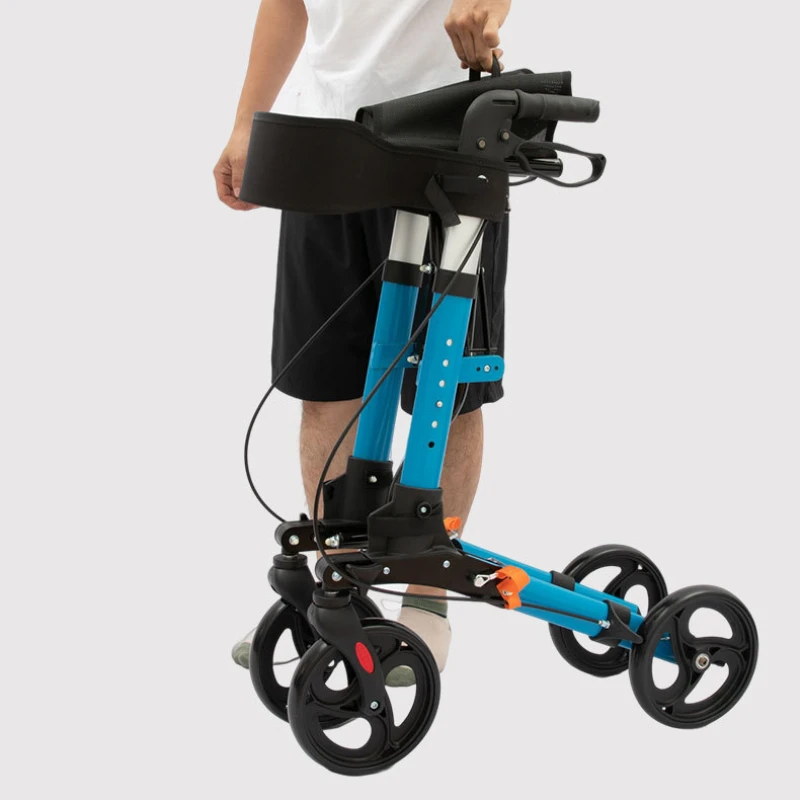 Elderly Walking Cart Disabled Bone Folding Walker Outdoor Aluminum Alloy Push Cart Multi-functional Four-wheeled Shopping