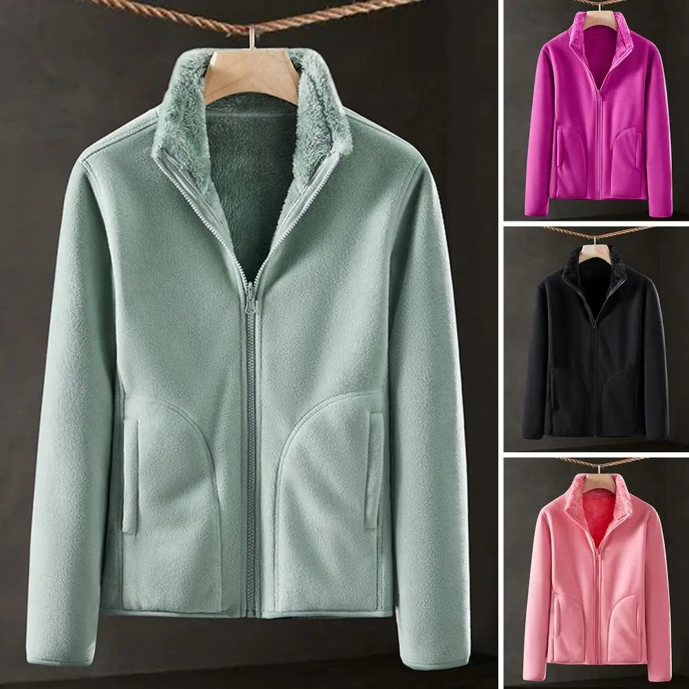 

Women Winter Fleece Coat Reversible Polar Fleece Jacket Cozy Winter Jackets for Women Plush Warm Stylish Outerwear with Stand