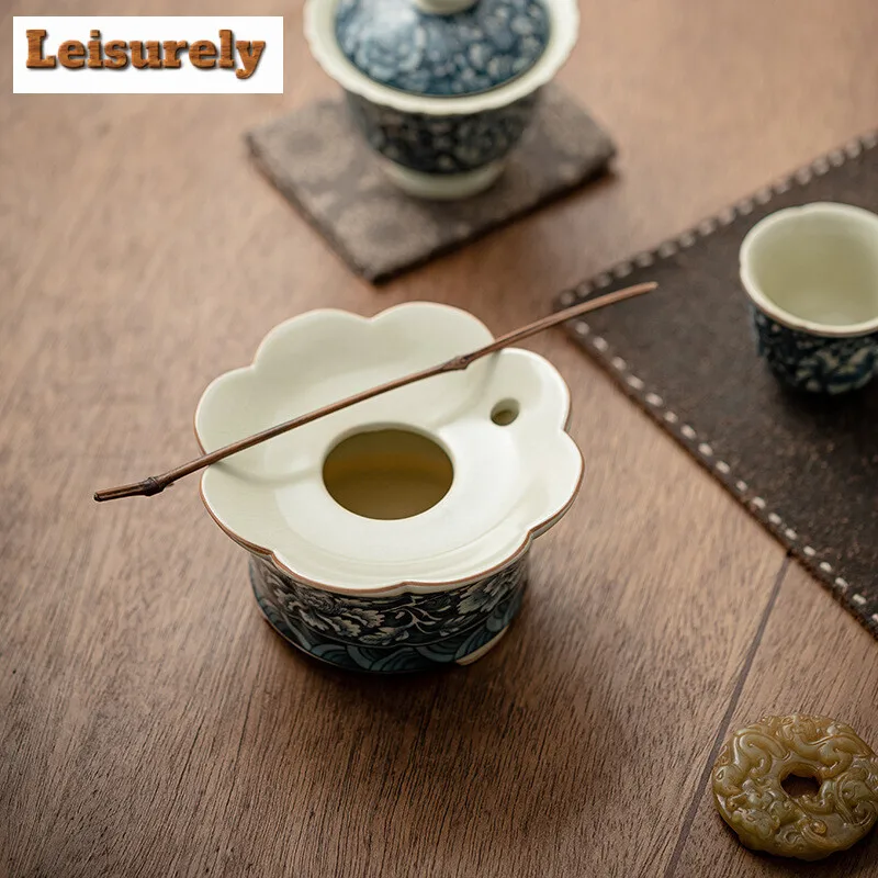 230ML Antique Ru Kiln Blooming Flowers Jianshui Elegant Tea Wash Bowl Writing-brush Washer Tea Residue Bucket Chaxi Decoration