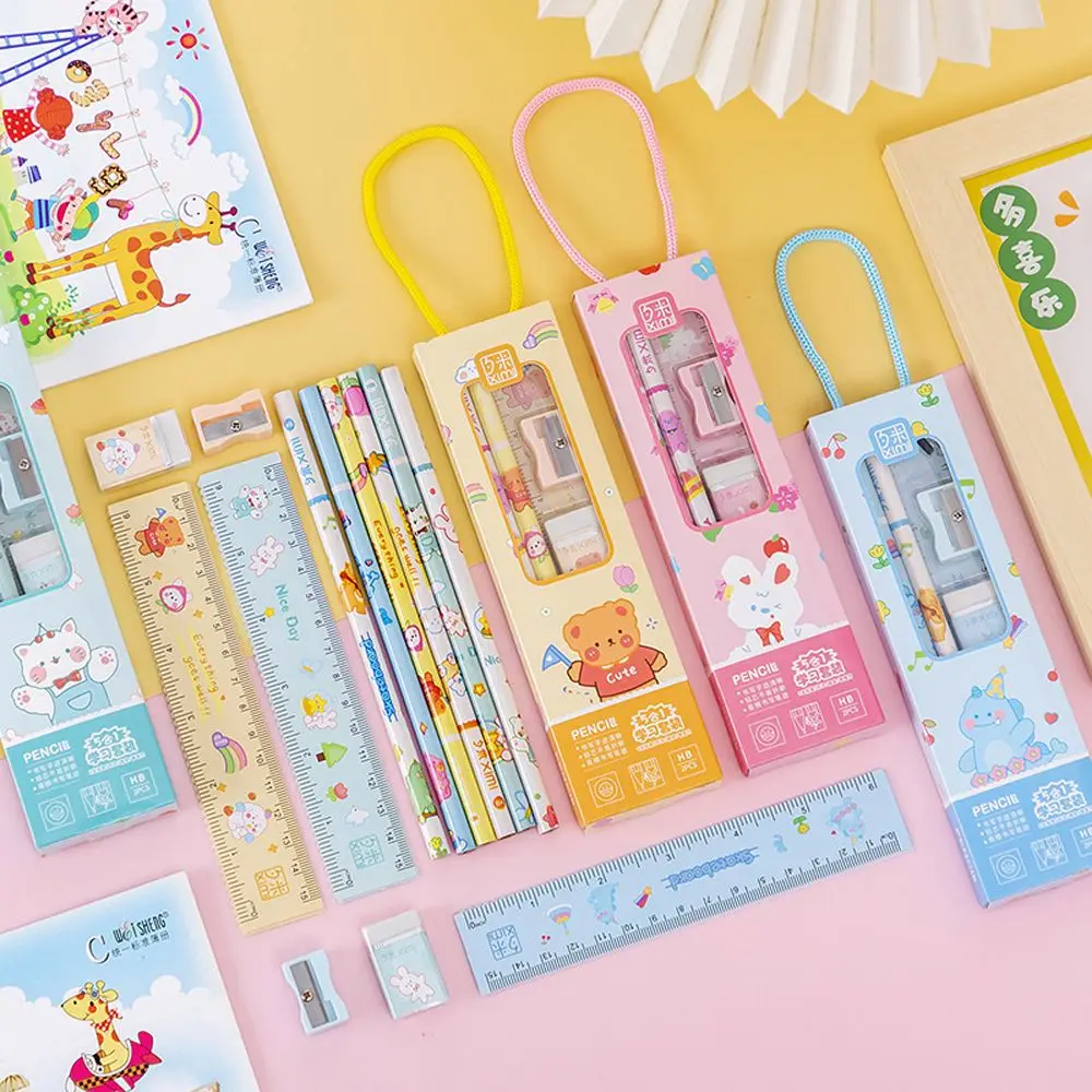 Stationery Set Cartoon Animal Sharpeners Supplies Wooden Writing Pen Pencil Sketch