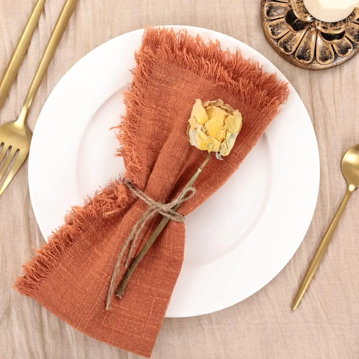 Handmade Cotton Napkins - 50 Pack 32x32cm Gauze with Fringe for Dinners Weddings Parties