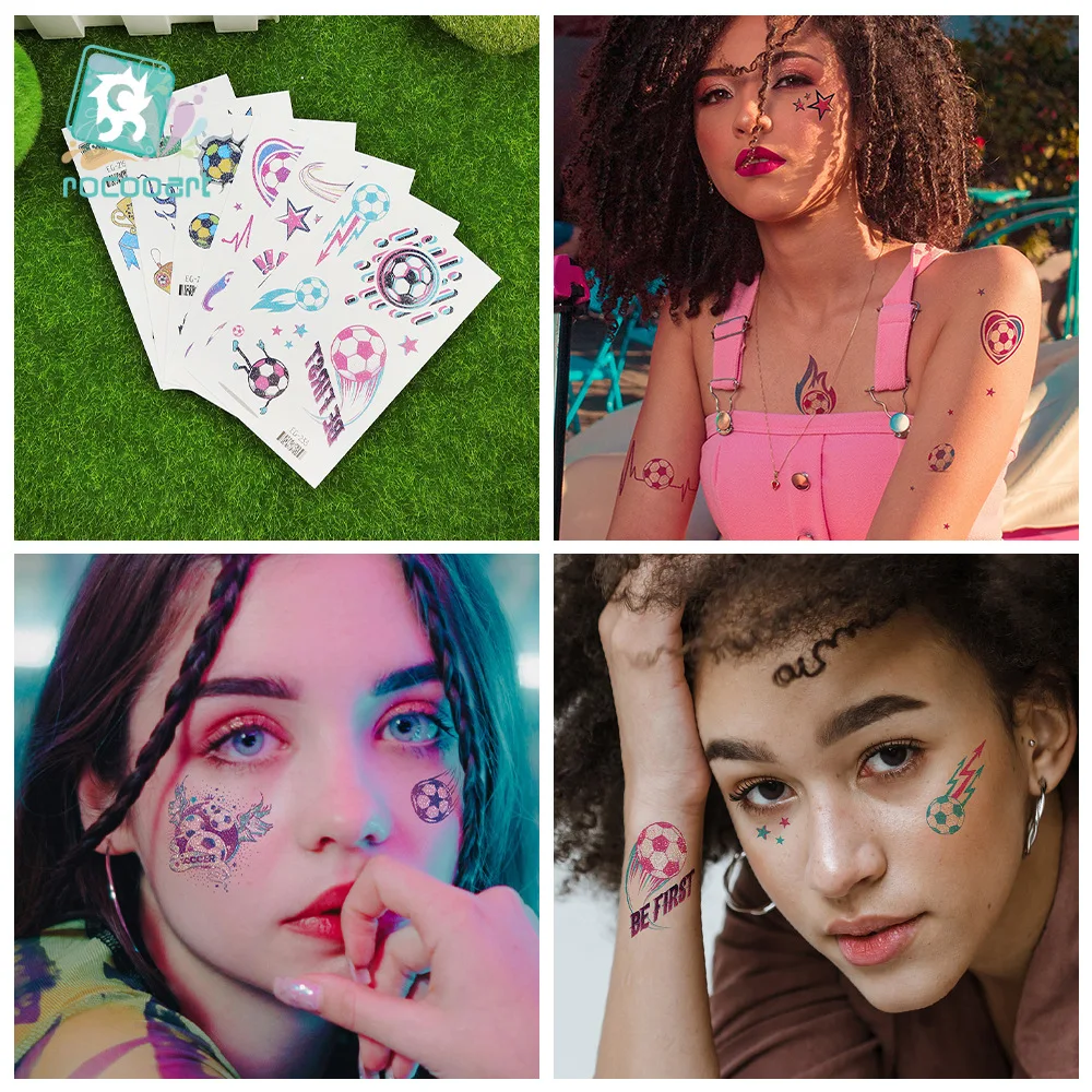 mporary Tattoos for Children Football Soccer False Tattoo Sticker Face Arm Sleeves Waterproof Man Kid Boy