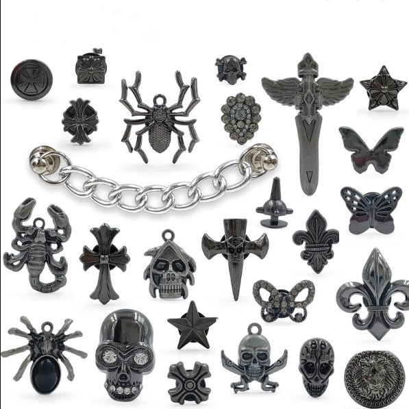 Metallschädel Spinnenschwert Skorpion Schuhschnallen Charms Zubehör Dekorationen für Tasche Sneaker Armbänder DIY Kinder Party Geschenk – Detail 1