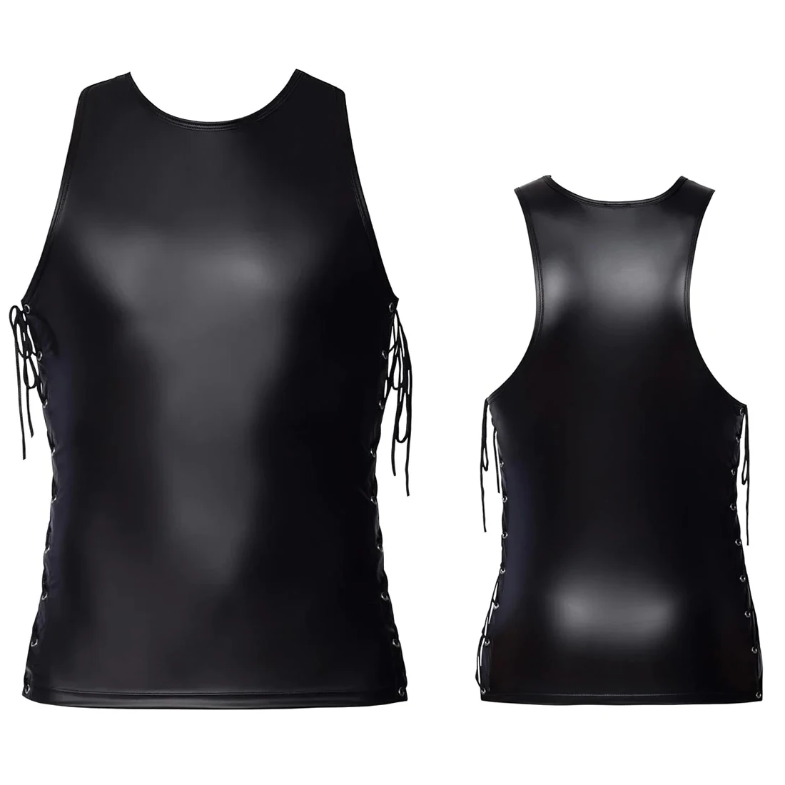 Faux Leather Dress Men Tops and Boxer Stretch Pu Leather Short Sleeve Club Slim Bar Stage Performance Elastic Blouse Pants