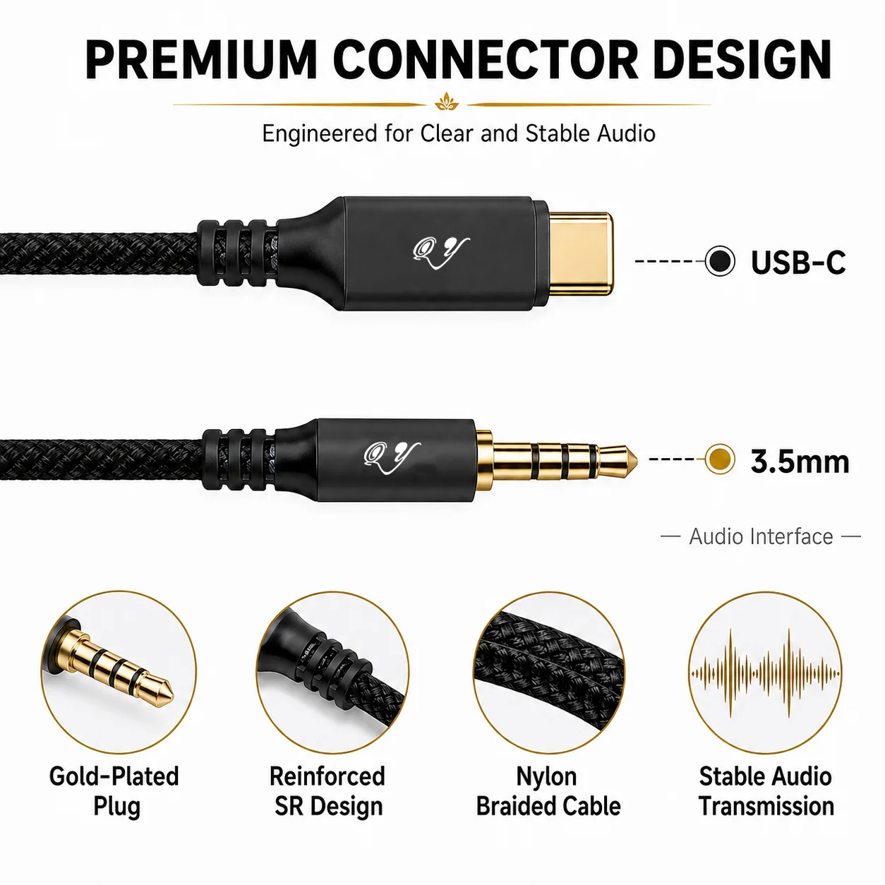Premium USB-C to 3.5mm HiFi Stereo Audio Cable