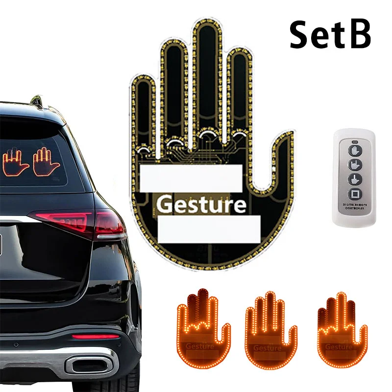 Universal Fun Car Middle Finger LED Light with Remote Car Gadgets & Road  Rage Sign Funny Rear Window Sign Car Accessories - AliExpress