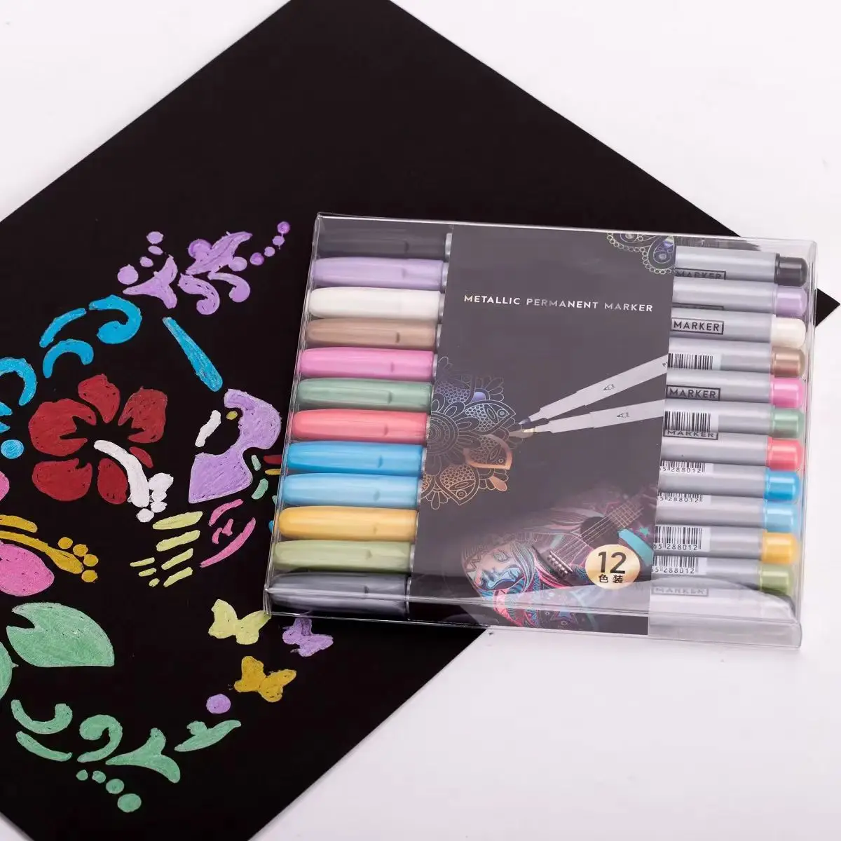12pcs Metallic Marker Pens,Perfect For Rock Painting, Black Paper, Card Making! 2
