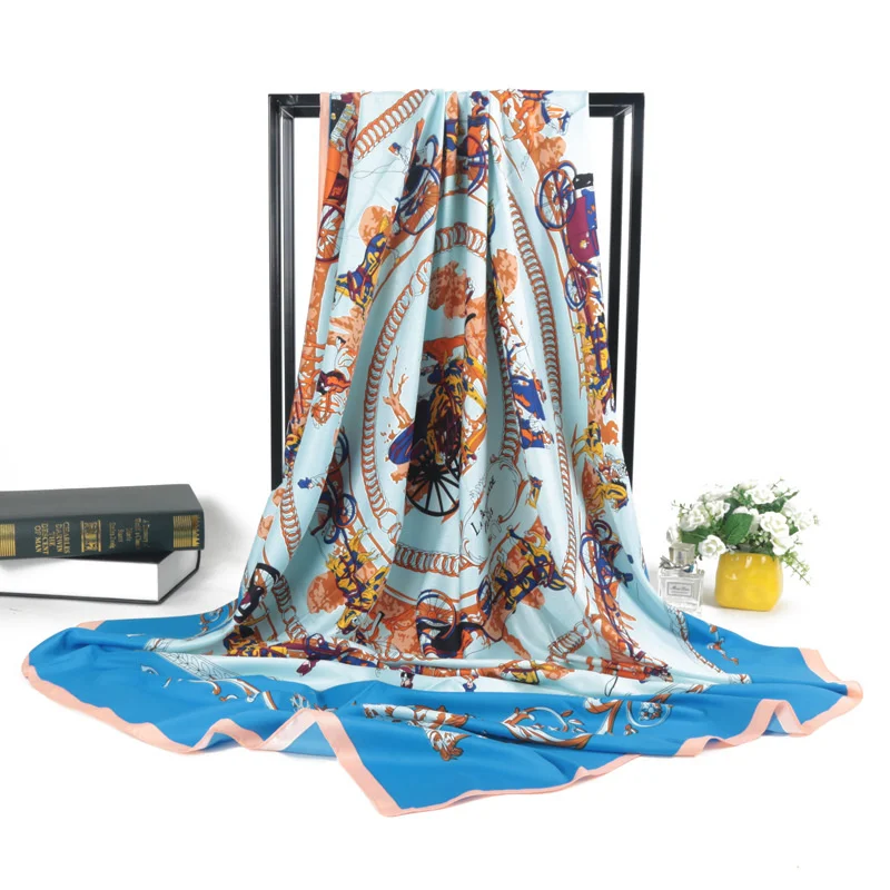 130*130CM Twill Silk Square Scarf Animals Print Women Scarves&Wrap Neckerchief   Carriage Large Bandana Fashion Shawl