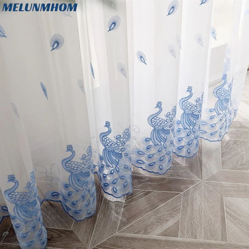 Melunmhom 노란색 자수 공작 흰색 얇은 명주 그물 커튼, 거실용 쉬어 핑크 커튼, 어린이 침실 창문 드레이프