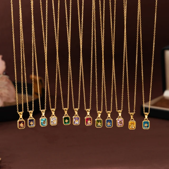 Nuova collana con stella in pietra di nascita di dicembre North Star europea e americana in acciaio inossidabile, impermeabile e che preserva il colore 2