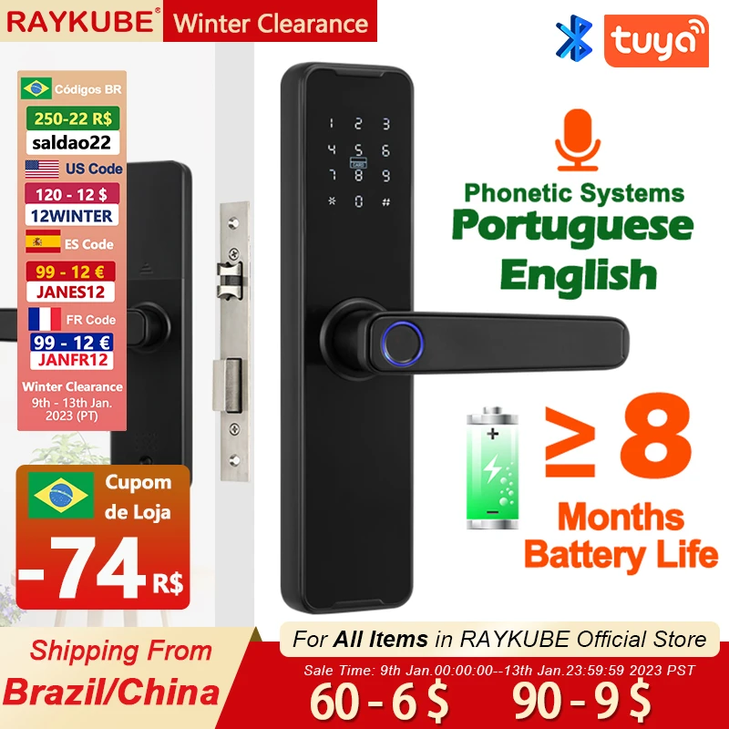 Raykube Biometric Fingerprint Door Lock K7 Pro+ Black Smart Lock Tuya