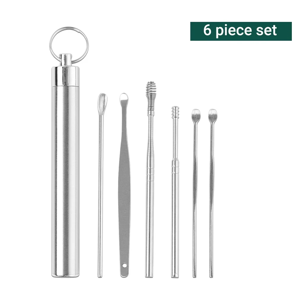 6pcs Ear Cleaner Set Earpick Ear Wax Remover Spoon Curette Ear Cleaning Spiral Earpick Easy Earwax Removal Kit Gadget 6
