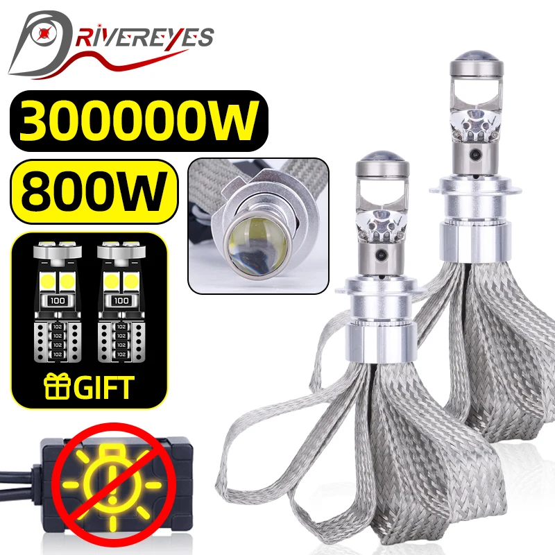 

H4 LED Mini Lens 300000LM CANBUS 800W H7 Projector Lenses H11 9005 HB3 9006 HB4 H8 H9 6500K White 9054 CSP Chip Fanless 12V 24V