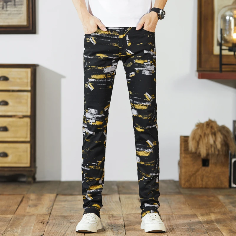 

Street unique personality camouflage print men's casual pants Trendy Slim American small straight jeans pants man