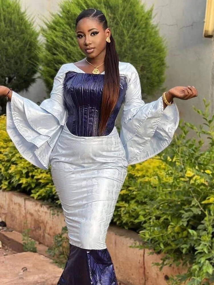 

Plus Size Bazin Riche Long Dresses For African Wedding Party Evening Gowns Top Quality Original Bazin Riche Dashiki Robe Boubou