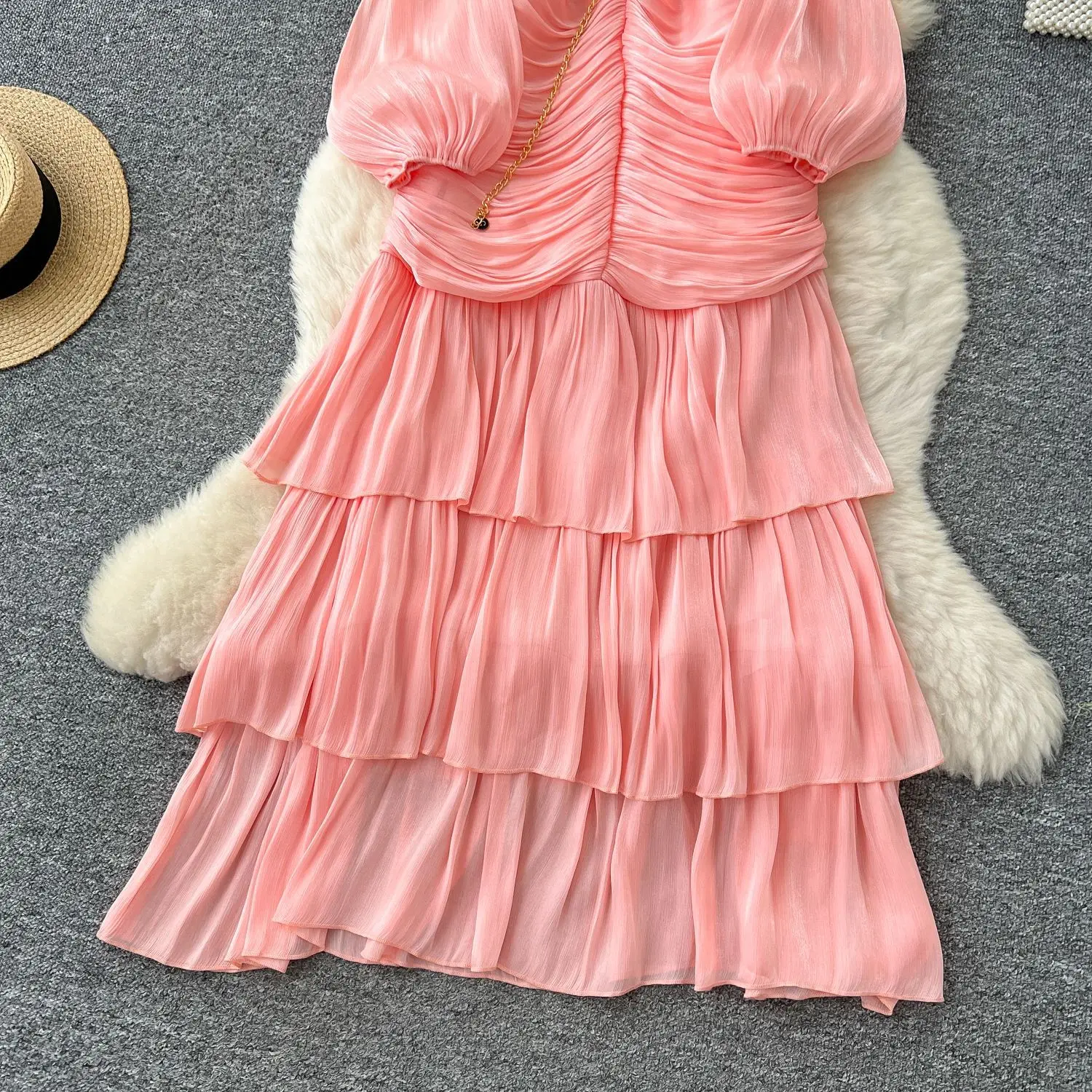 Spliced Lace Dresses Lantern Sleeve Ankle Length Dress Women Solid Party Dress Sexy Wrap Buttocks 2025 Autumn High Waist