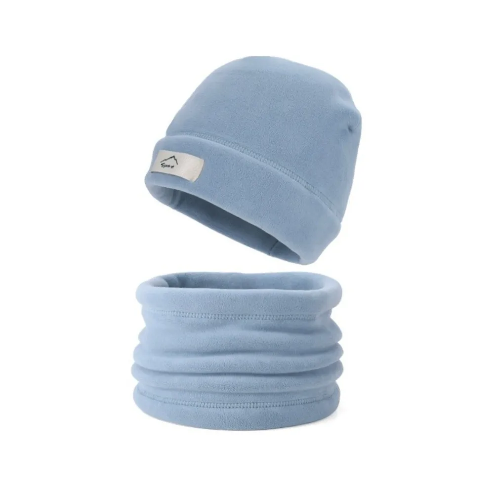 Soft Elastic Cap Scarf Set Solid Color Fleece Lining Compact Scarf All-match Korean Style Beanie Hat Boys