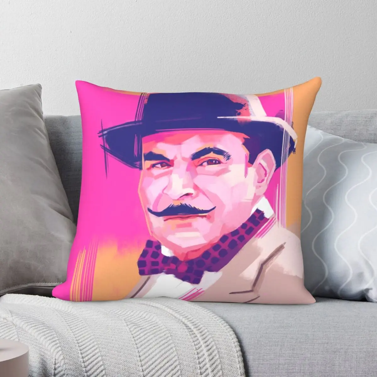 

Hercule Poirot Square Pillowcase Polyester Linen Velvet Pattern Zip Decor Throw Pillow Case Car Cushion Cover 18"