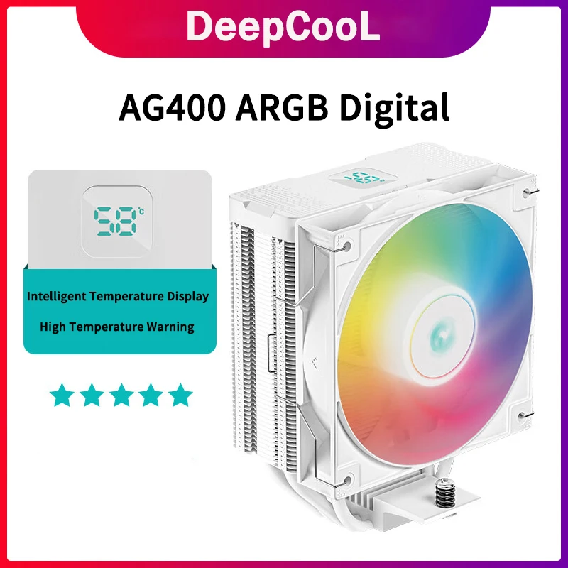 

DeepCool AG400 Digital ARGB CPU Cooler 4 Heat Pipe 120mm Fan Cooling Radiator Air Cooler for LGA1700/1200/115X AM5/AM4