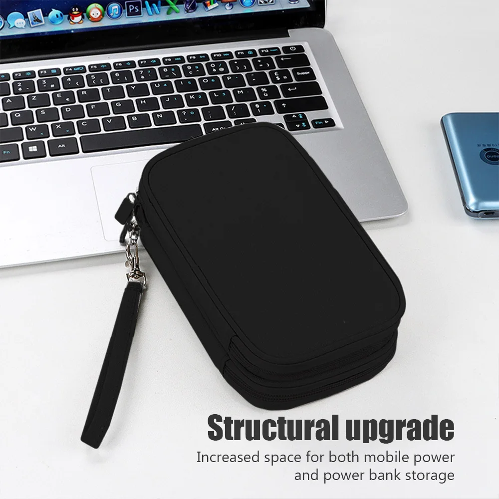 Double-Layer Accessory Organizer Dual-Zip Travel Pouch Multi-Compartment Storage Bag for Makeup Brushes Charging Cables Earphone