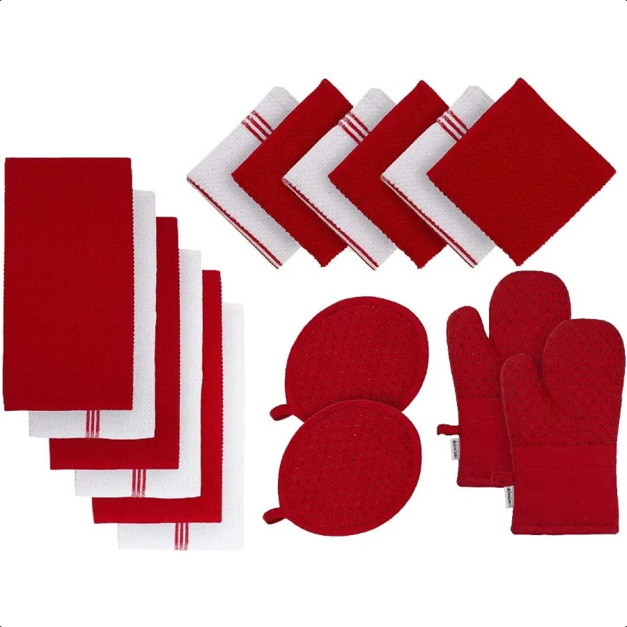 16 Piece Kitchen Towel Set with Silicone Potholders