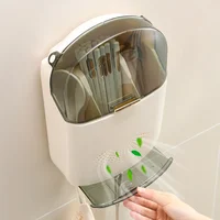 Kitchen Cutlery Storage Box Wall Mount Tableware Storage Holder with Lid Dustproof Spoon and Chopstick Organizer Drain Racks 2
