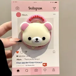 Foldable Silicone Holder - Cute 3D Cartoon Bear Case with Magnetic Phone Stand (Beige)
