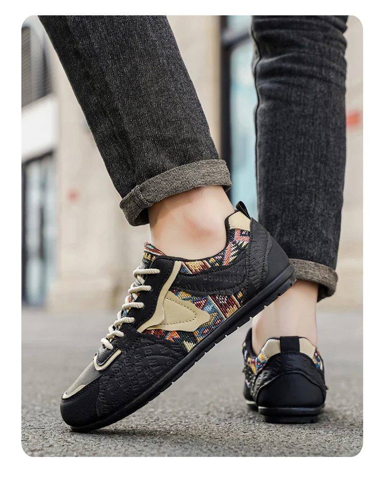 Men's Retro German Trainer - Ethnic Tribal Print Low-Top Casual Shoes, Vintage Fashion Walking Sneakers For Men_vogvips.com