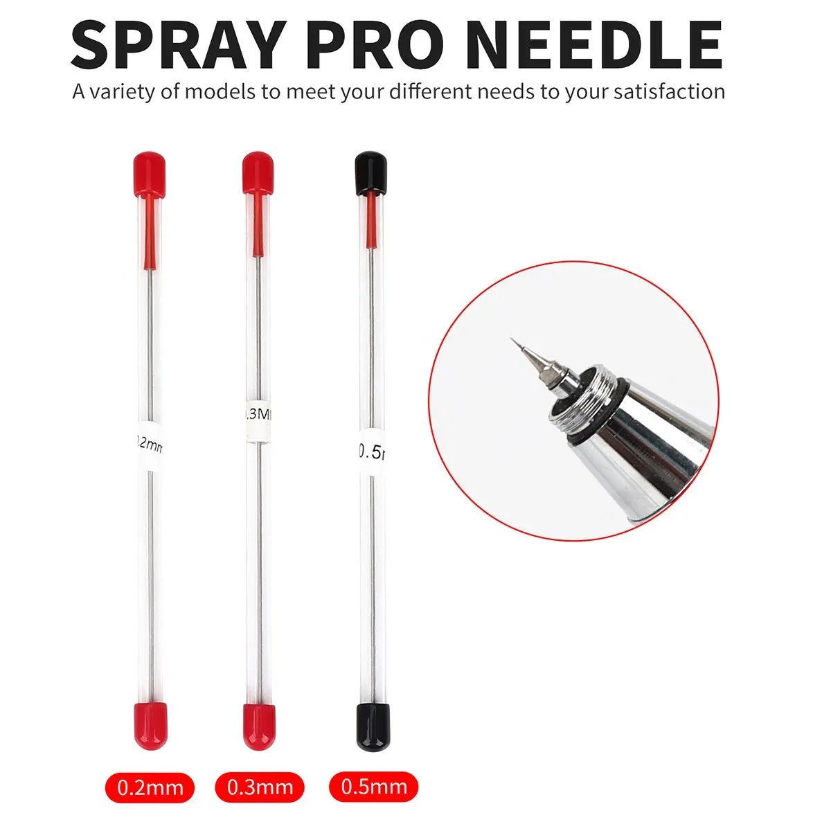 에어브러시 노즐 니들 에어브러시 스프레이 건, 모델 스프레이 페인트 유지 보수, 0.2, 0.3, 0.5mm, 3 개 세트