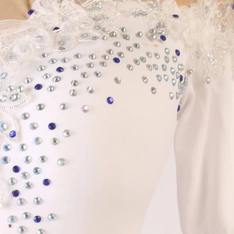 여성용 화이트 피겨 스케이팅 드레스, 여자 아이스 스케이팅 드레스, 체조 의상, 커스텀 크리스탈 라인스톤 B155