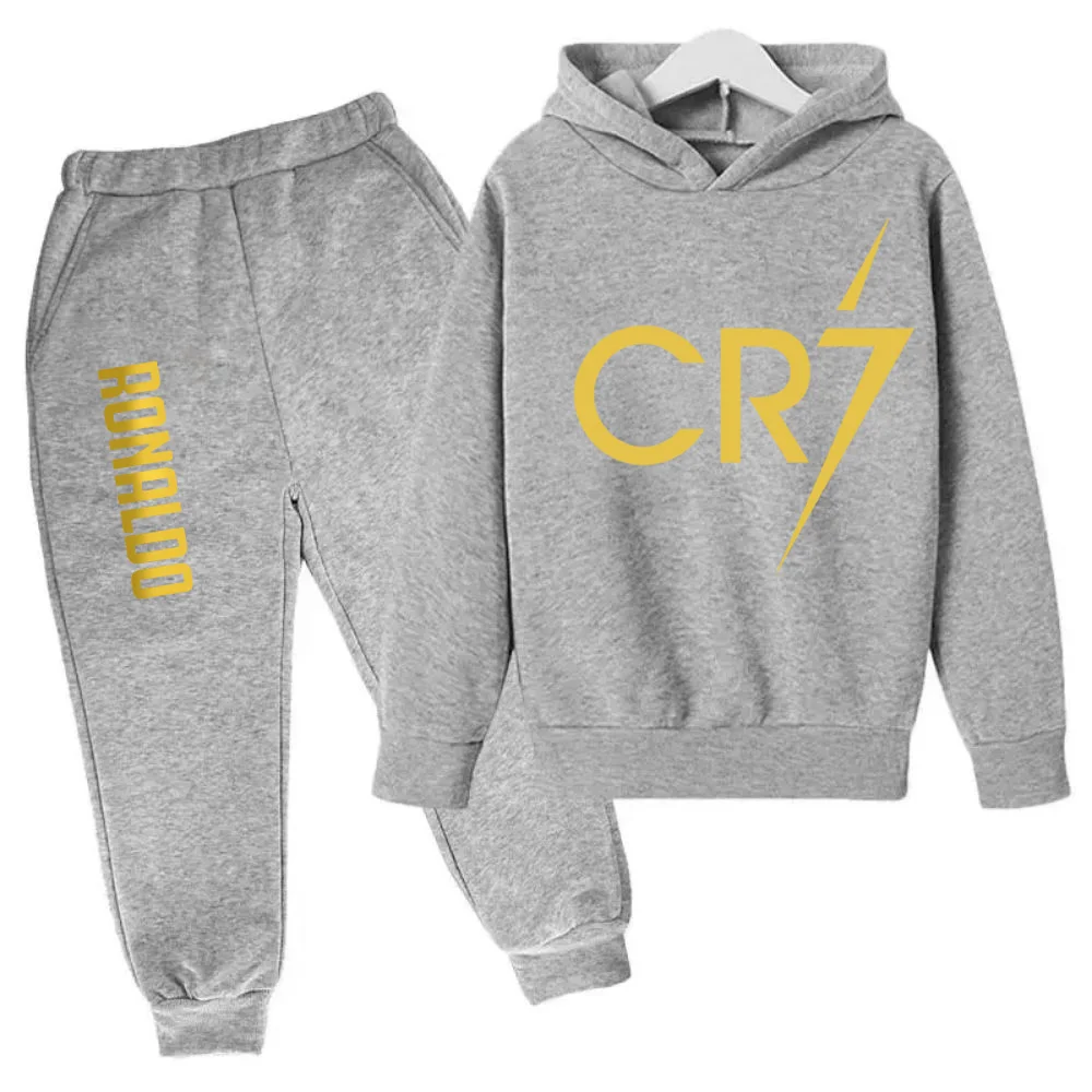 Conjunto de 2 piezas de sudadera y pantalones CR7 de ídolo de fútbol de primavera y otoño para niños, adecuado para deportes, ocio, moda, chándales para niños y niñas