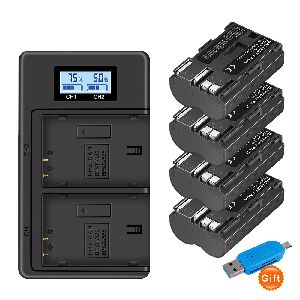 Palo 7.4V 2650Mah Bp-511 Bp 511 Bp511 Bp511A Batteria Per Canon Eos 40D 300D 5D 20D 30D 50D Mark I G1 G2 + Lcd Usb Dual Charger