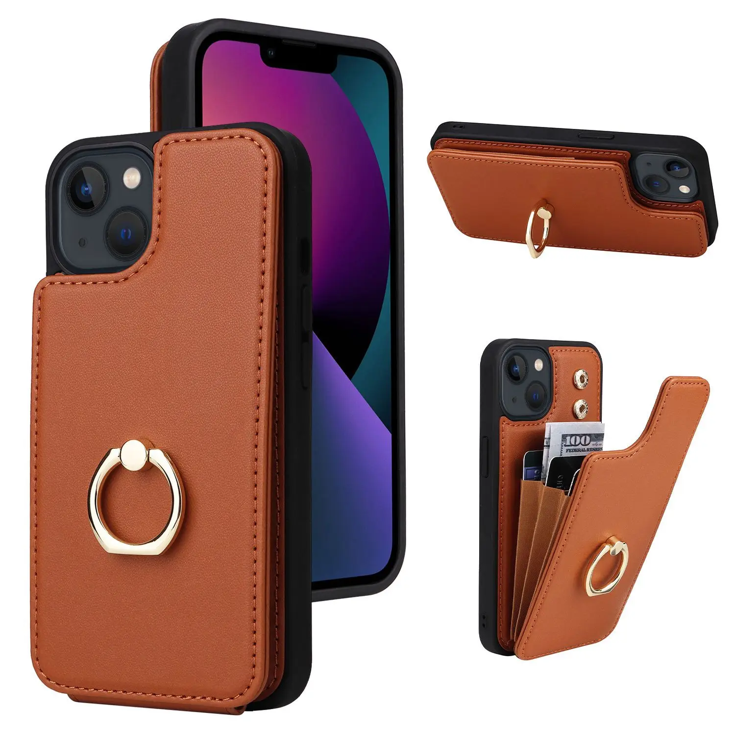 14 phone case 13/12/11pro/Max wallet insert card phone case finger ring holder women new 15promax 14promax 13promax 12promax 11