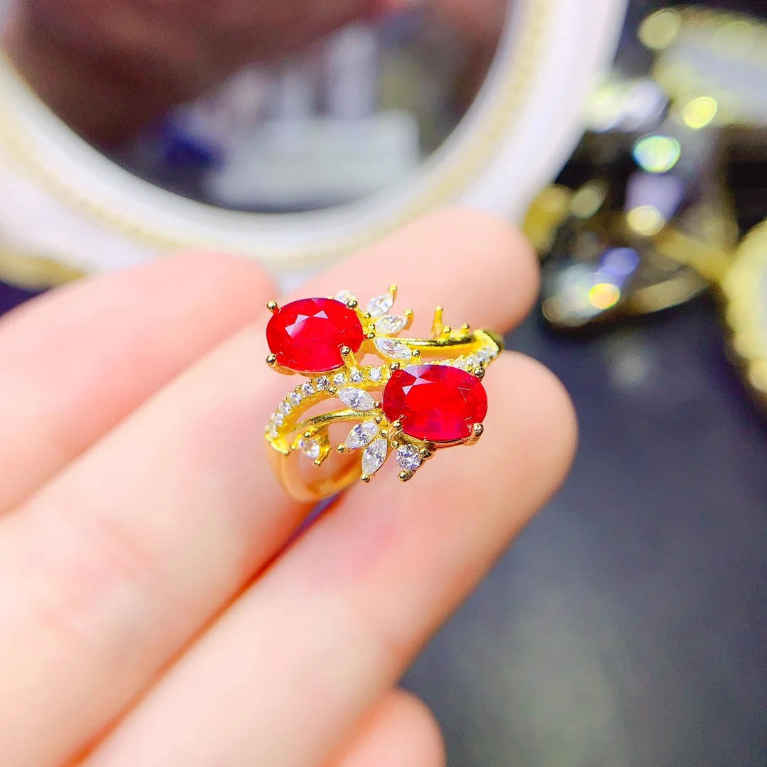 

925 Sterling Silver Ruby Simple generous color Beautiful atmospheric Ladies Ring Luxury jewelry Christmas gift Free shipping