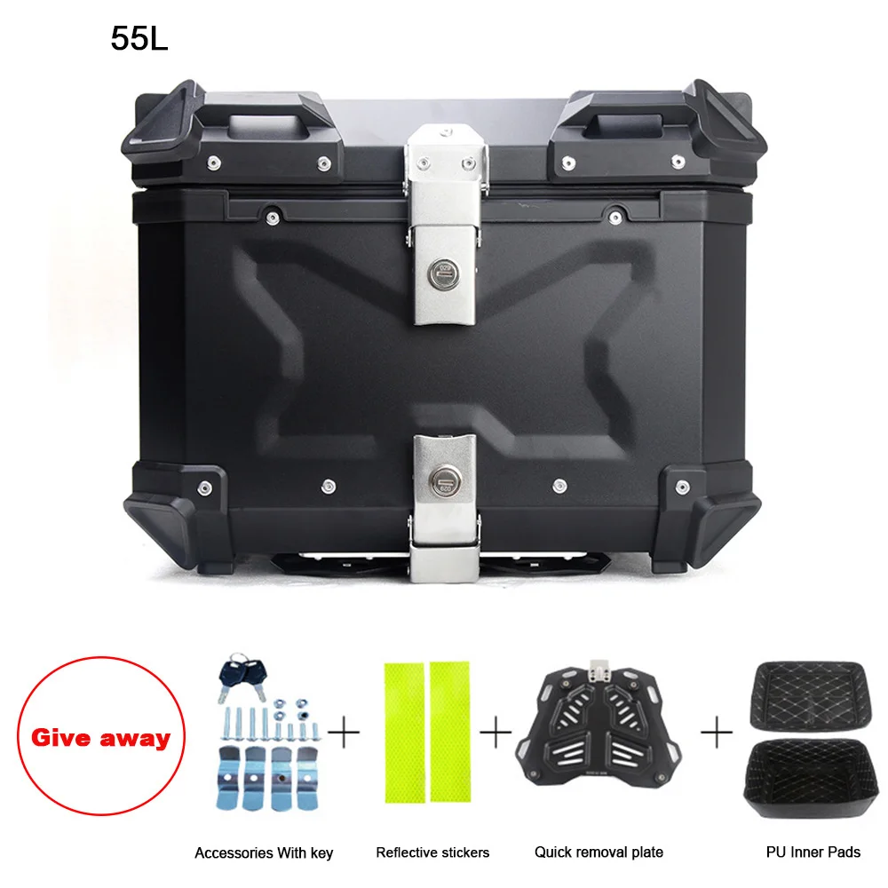 55l Aluminum Alloy Universal Motorcycle Rear Trunk Luggage Motorbike Waterproof Tail Box Storage