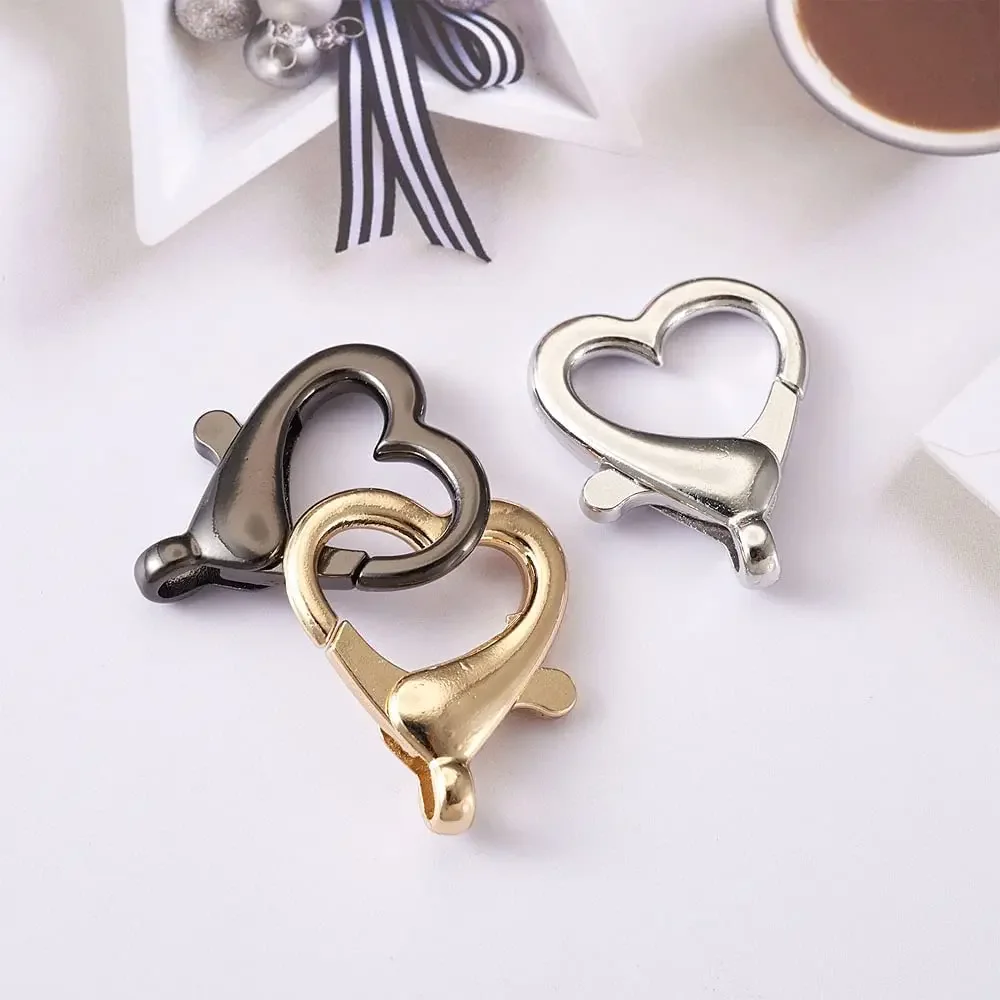 100pcs Heart Lobster Clasp Hook Carabiner for DIY Keychain Jewelry Key Ring Craft Making Supplies Accessories Material Wholesale