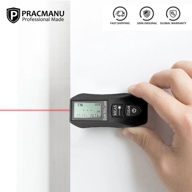 Pracmanu 레이저 거리 측정기 디지털 거리 계량기, 고정밀 미니 레이저 거리 측정기, USB 충전식 측정 도구, 30M