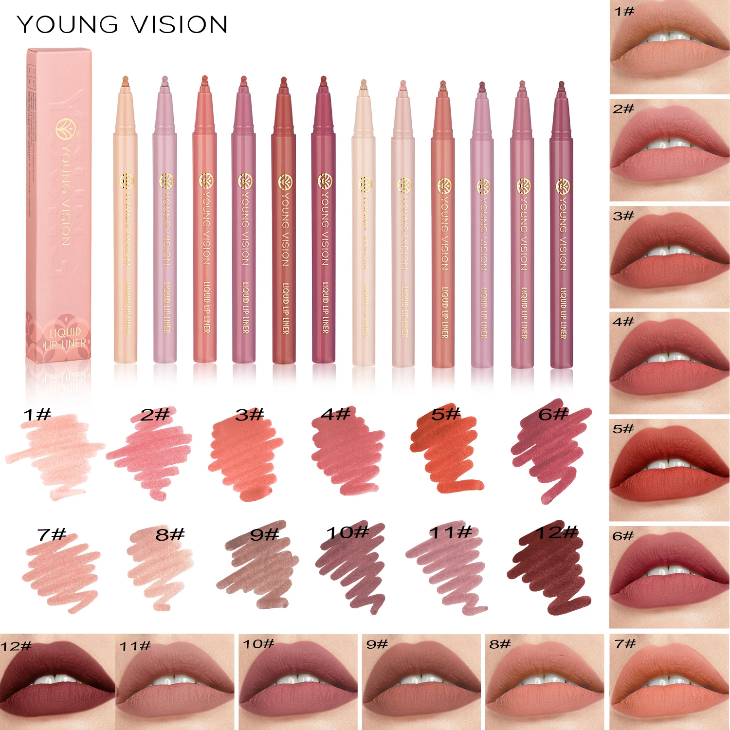 12 color matte liquid lipliner sponge gourd head fog surface bare color waterproof lip glaze red pen 3