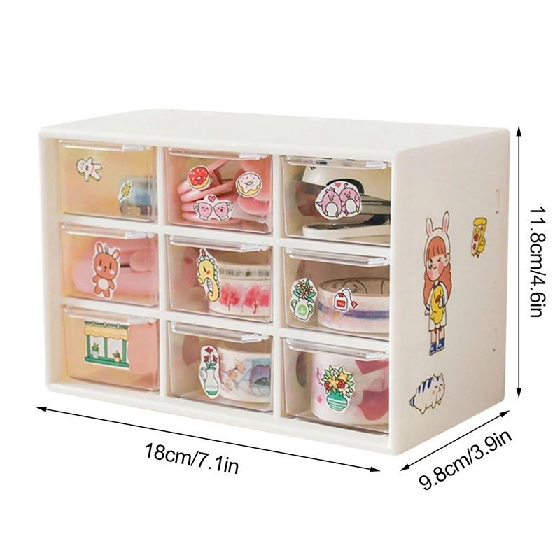 Kawaii 9 Grids ABS Drawer Desktop Organizer Multi-functional Cosmetics Makeup Office Desk Stationery Storage Box Holders desktop storage box,stationery organizer,desktop storage shelf,stationery storage box,desktop storage kit