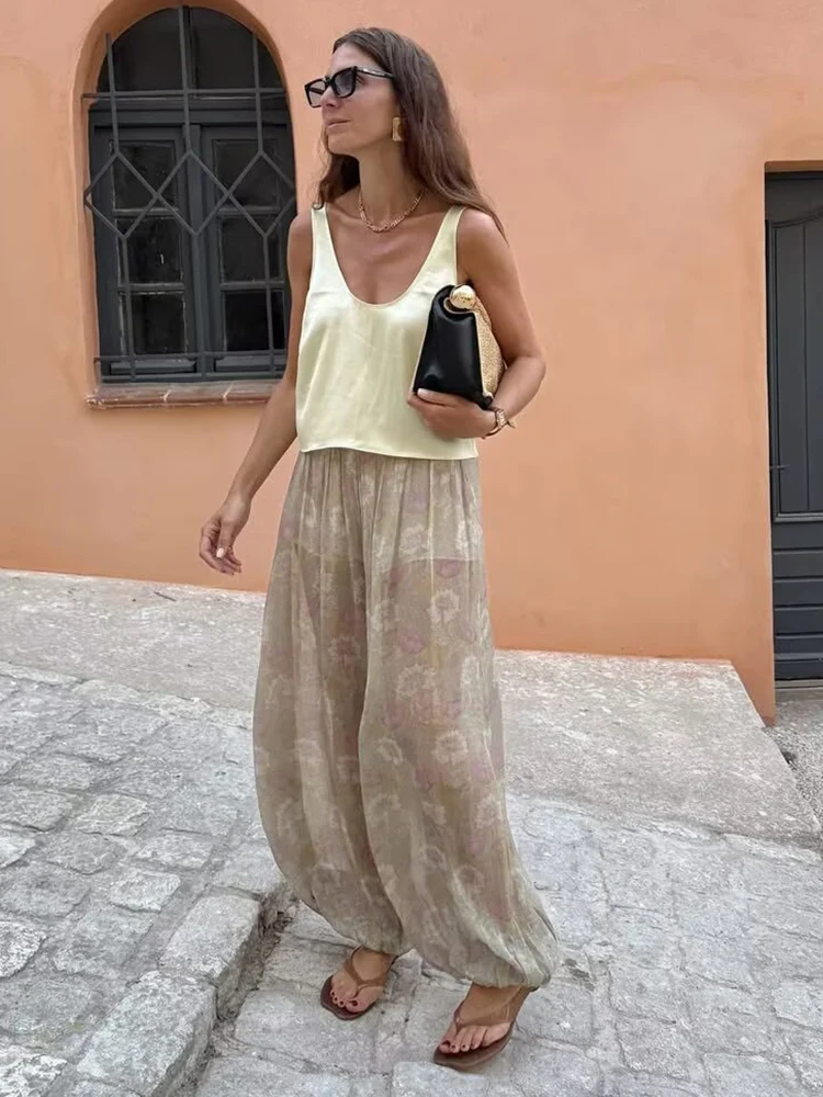 High-level Sense Of Design Women Printing Pants Fashion Lantern Pants 2025 Autumn Light And Thin High Street Trousers