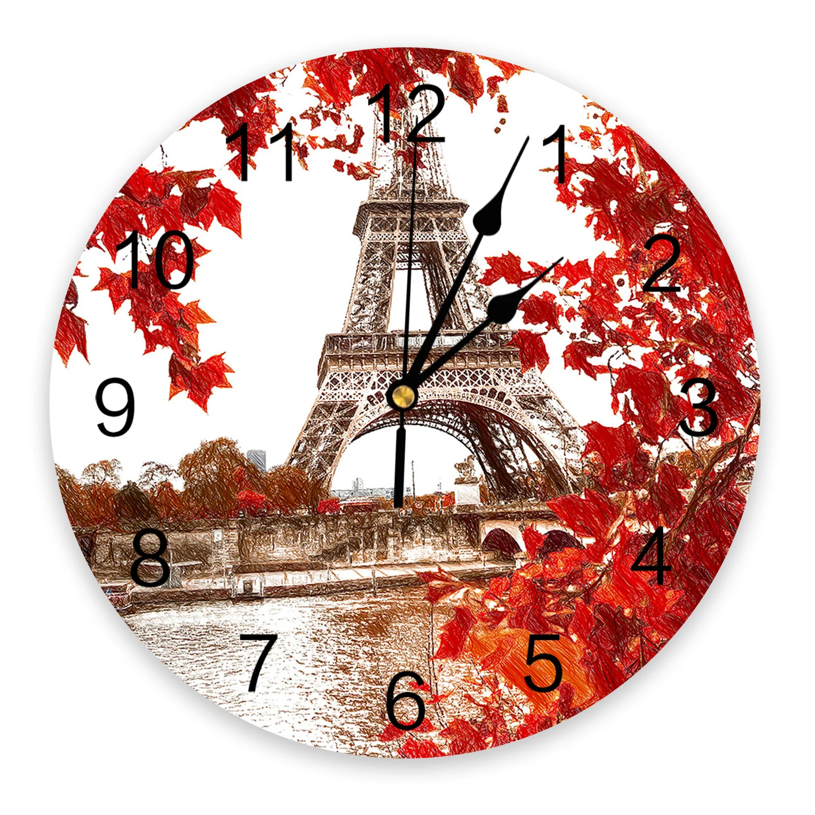 Red Maple Leaf Tower Pittura A Olio Orologi Wall Home Decor Cucina Moderna Camera Da Letto Soggiorno Decor Orologio Da Parete
