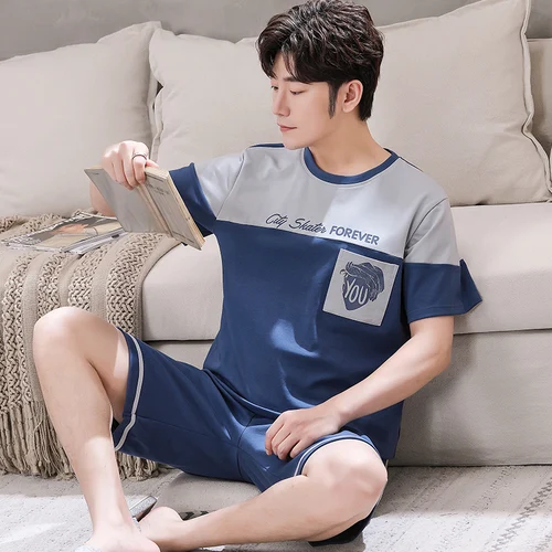 남성용 플러스 사이즈 L-3XL 코튼 홈웨어, 수면 상의, 반바지, 2 피스 세트, 남성 잠옷, 만화 야간 의류, 드롭 배송 2