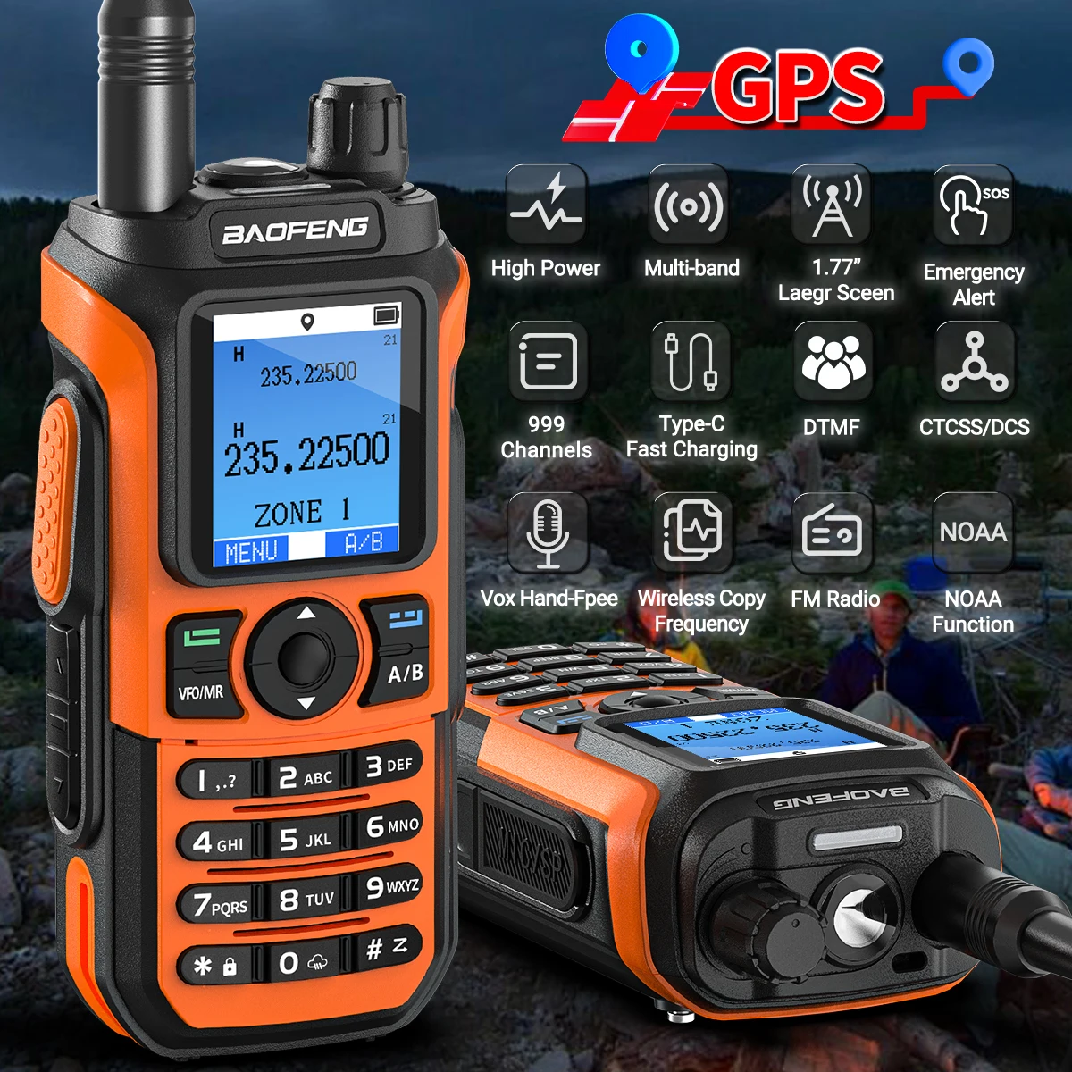 Baofeng UV-21 GPS Walkie Talkie 10W Full Band AM FM 999CH Long Range Waterproof Type-C Two Way Ham Radio Upgraded UV-17 PRO GPS 4