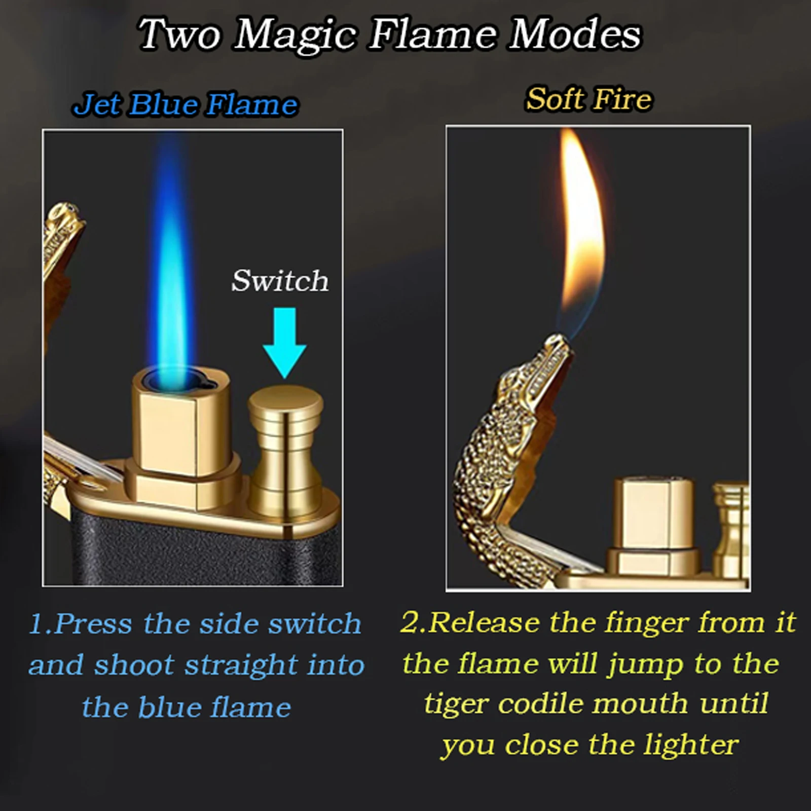 2 Pack Magic Dragon Dual Flame Lighter Adjust Flame Tool Windproof Torch Lighter Visible Gas Window (Without Butane) bbq lighter butane gas lighter cigarette lighter