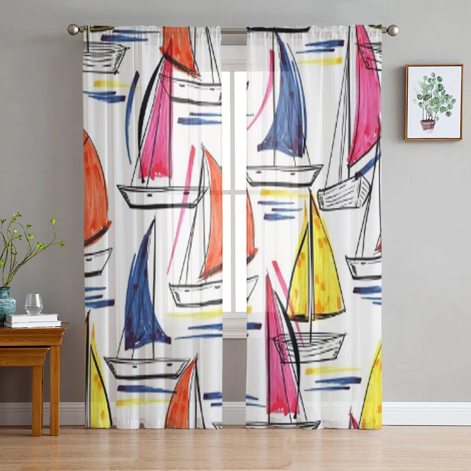 Trendy Ship Wind Surf Boat Ocean Summer Vibes Tende Trasparenti Per Soggiorno Camera Da Letto Moderna Voile Tulle Tenda Tende Per Finestre