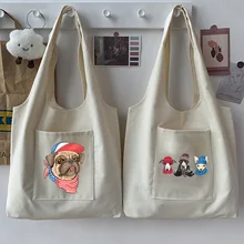 

Casual Fashion Woman Bag Tote Bag Shoulder Bag Cartoon Cute Dog Pattern Printed Commuter Bag Beige Large Capacity Reusable Soft