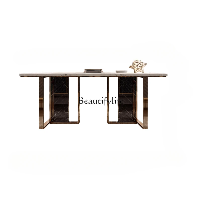

Mild Luxury Marble Modern Simple Stainless Steel Italian Dining Table