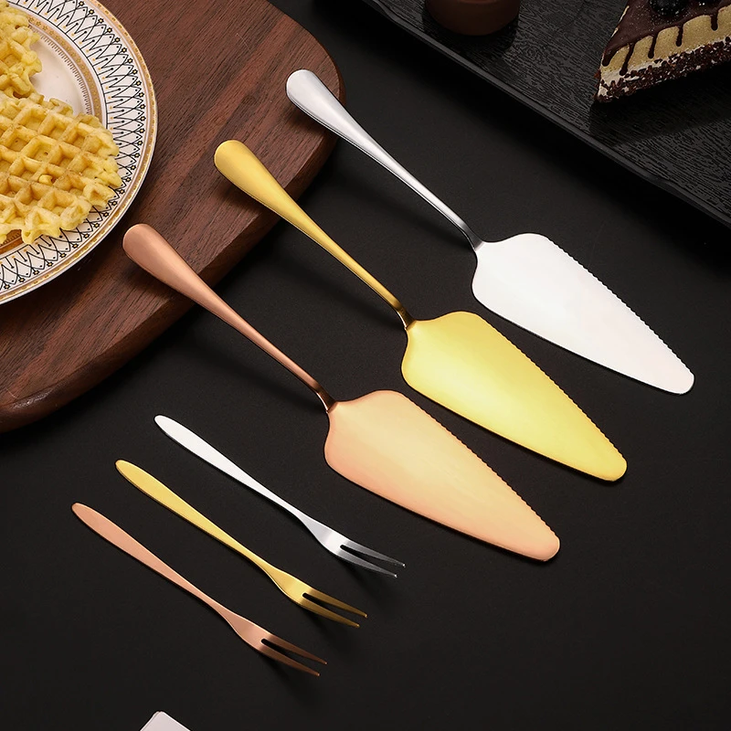 Long Handle Stainless Steel Cutlery Cake Spatula Teeth Ice Cream Knife Fork Dessert Salad Fruit Western Tableware